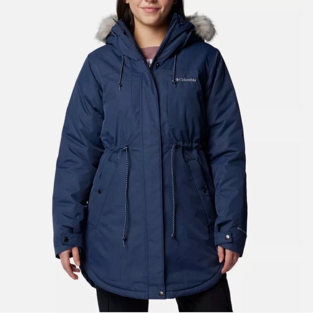 Columbia‎ Women's Suttle Mountain Faux-Fur Trimmed Mid Jacket Coat Blue Sz Large